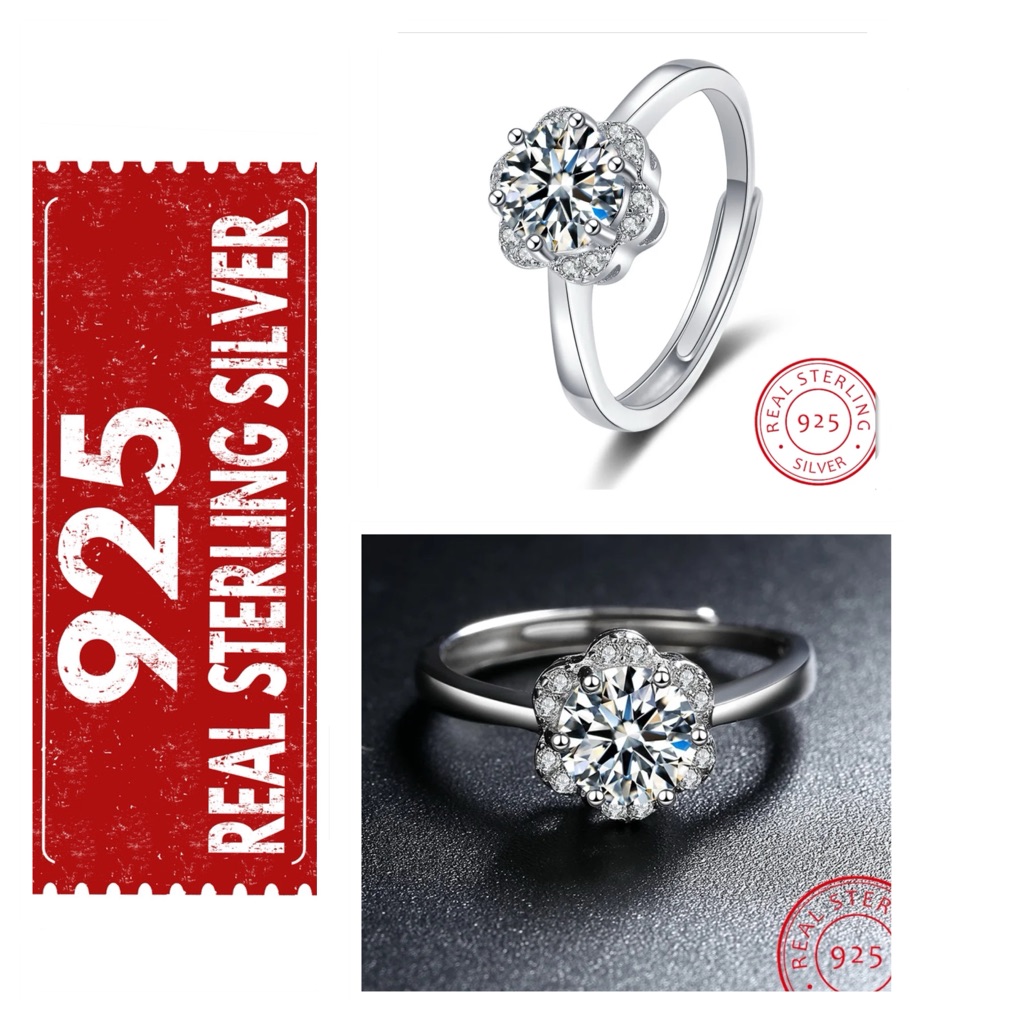 5 Ct Sun Flower Moissanite Sterling Silver Diamond Ring